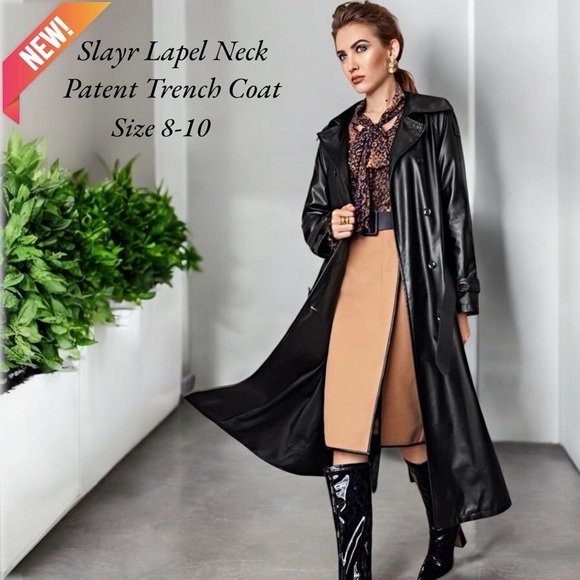 New Carly Lawrence Slayr Lapel Neck Patent Trench Coat - Picture 1 of 16